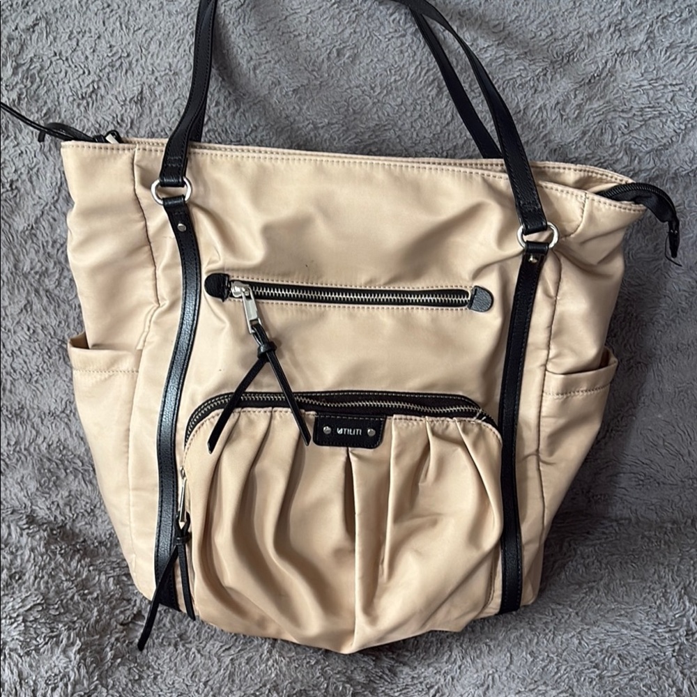 Cream and Black Over Sized Bag with Structured Design
